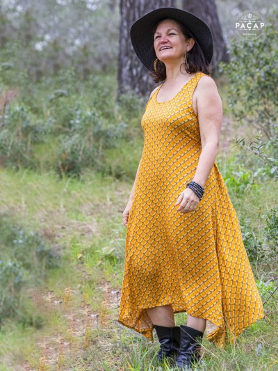 long summer dress woman patterned checkered waist marked
