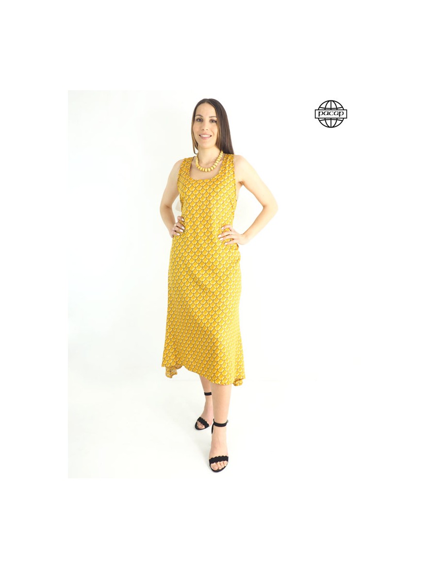 Robe ample, robe jaune, robe longue, robe femme, robe à carreaux