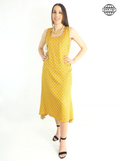 Loose dress, yellow dress, long dress, women's dress, plaid dress