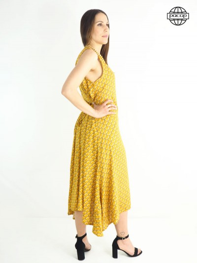 tie dress, yellow dress, long dress, summer dress, women's dress, plaid dress