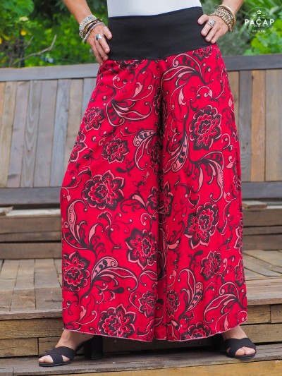 red pants with black belt pattern