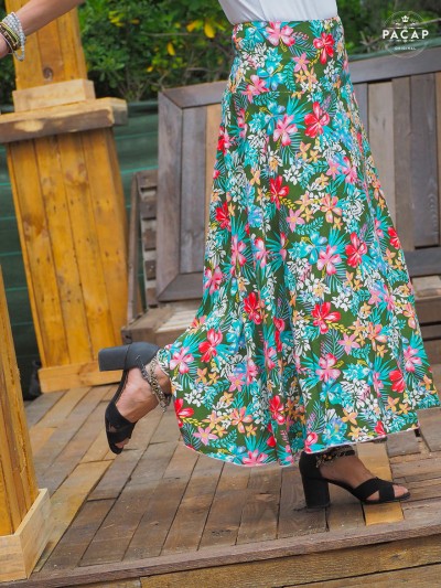 long green skirt with flowers