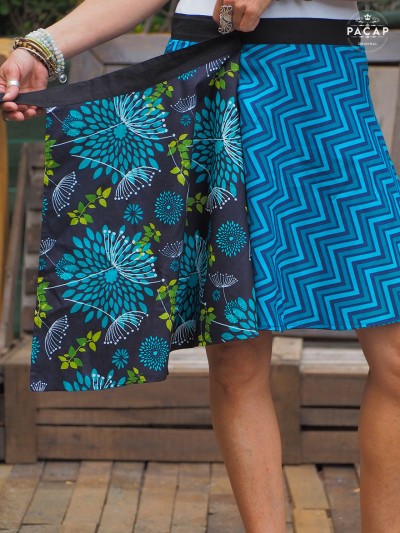 Blue and black wrap skirt one size fits all