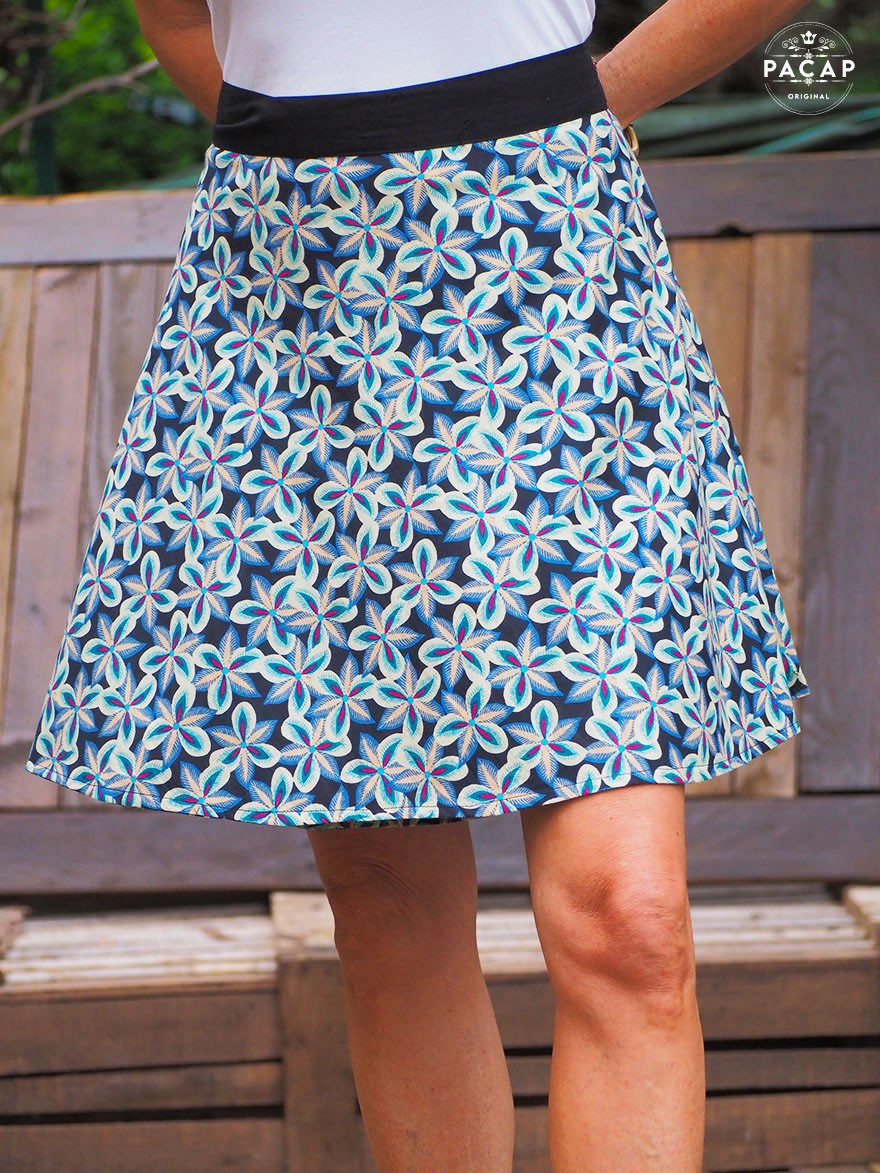 Jupe plissée fleurie Elmina pour femme, bleu marine/ivoire