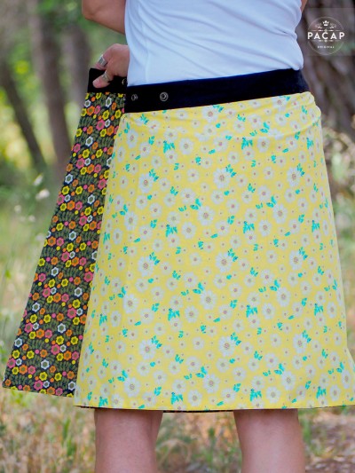 Women's 2 in 1 flowery printed yellow skirt