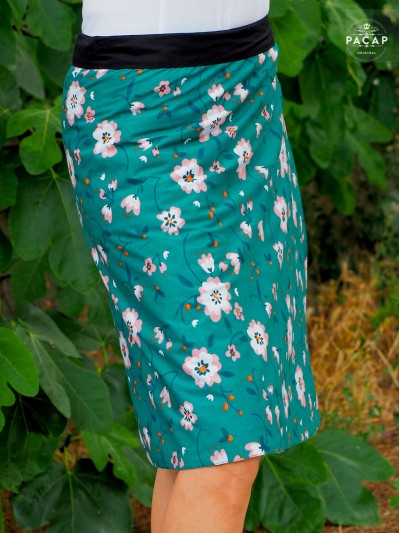 Jupe verte et blanche pour femme, ceinture cachée, taille haute