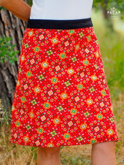 Colorful ethnic skirt, flared cut
