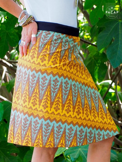 Jupe africaine multicolore imprimé ethnique wax, jupe longue, jupe evasée, jupe africaine, jupe madras
