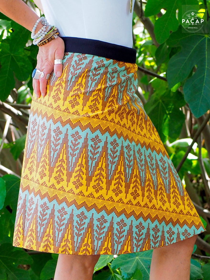 Jupe africaine multicolore imprimé ethnique wax, jupe longue, jupe evasée, jupe africaine, jupe madras