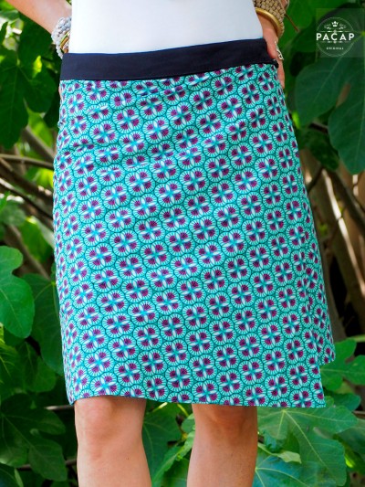 skater skirt asymmetric skirt straight cut flared skirt blue pattern