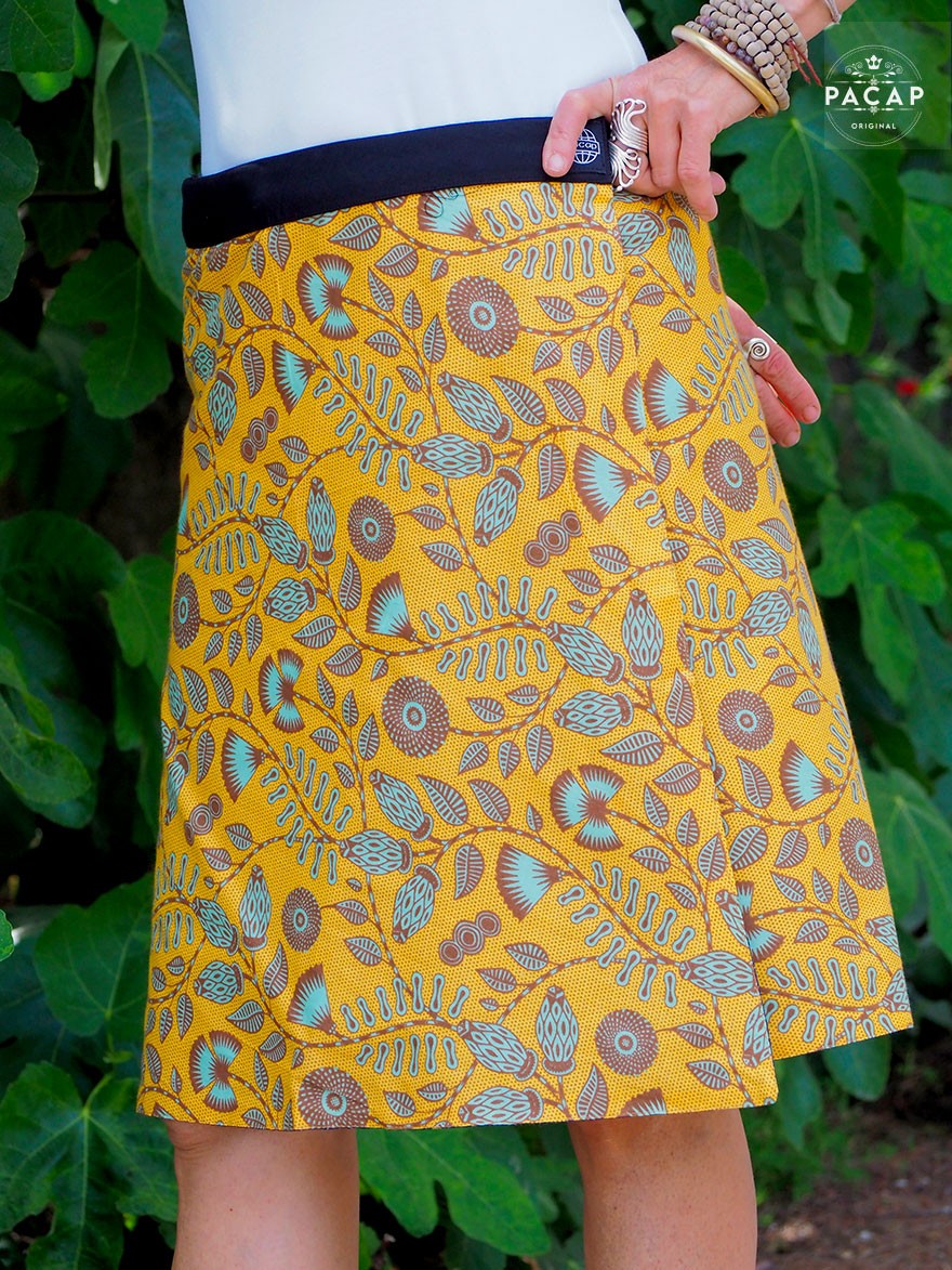 Jupe longue jaune portefeuille pour femme, taille unique motif a fleurs