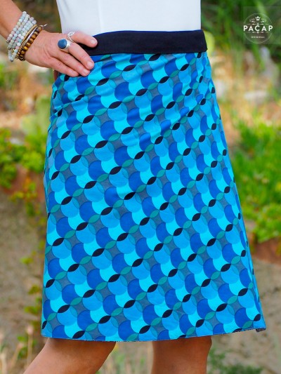 Long blue skirt with flared cut
