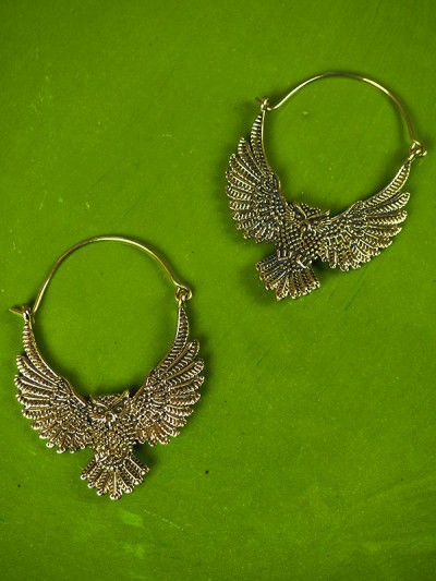 tribal jewelry birds Owls Earrings 2 Colors, Silver or Gold