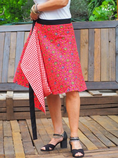 flared skirt, reversible skirt, red skirt, checkered skirt, woman skirt, sexy skirt