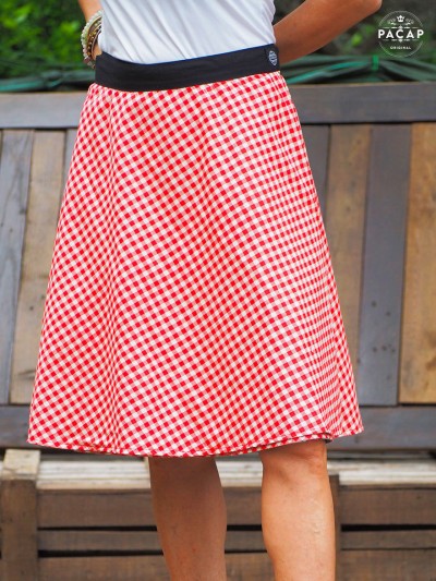 Jupe rouge à nouer, jupe tartan, jupe à carreaux, jupe été femme, jupe à vichy, jupe portefeuille évasée
