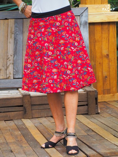 wrap skirt, summer skirt, flowery skirt, floral skirt, tie skirt, colored skirt, woman skirt, multicolor skirt, red skirt