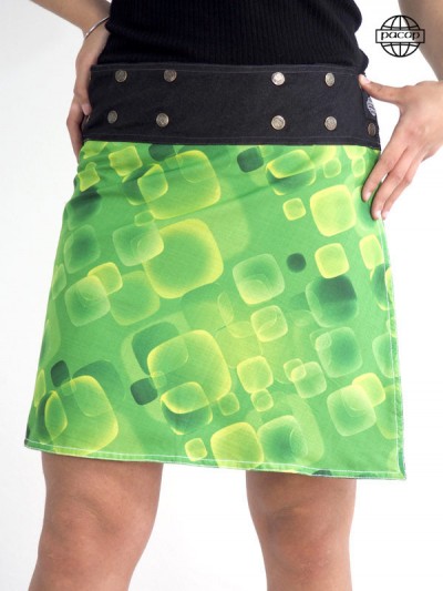 jupe mi longue genoux collection coton été verte à motif pour femme
