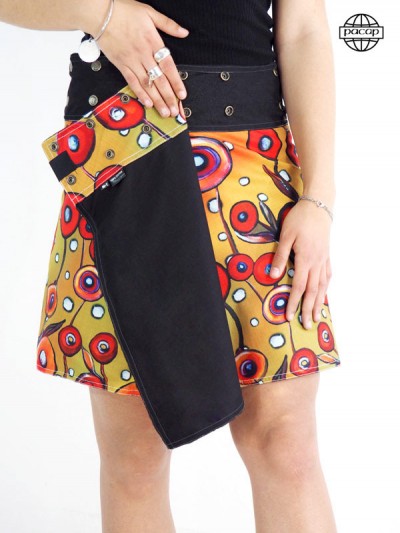 jupe portefeuille réversible ceinture large boutonnée taille ajustable pour femme double face