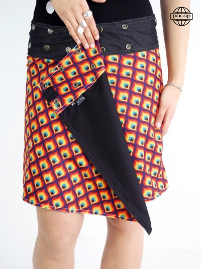 reversible skirt with adjustable waist for women with snap belt