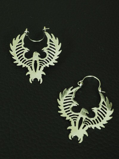 Phoenix earrings, silver color