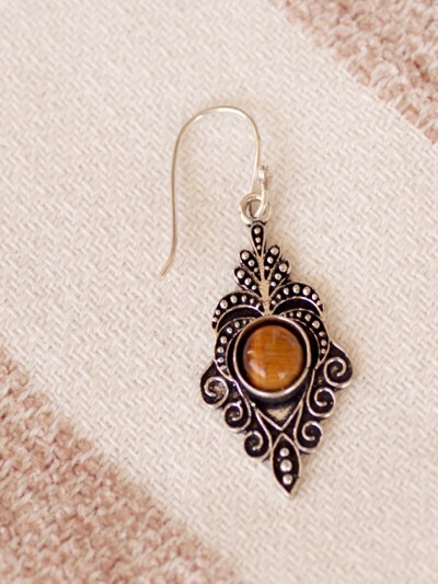 Silver-plated ethnic earrings natural stone orange Carnelian well-being