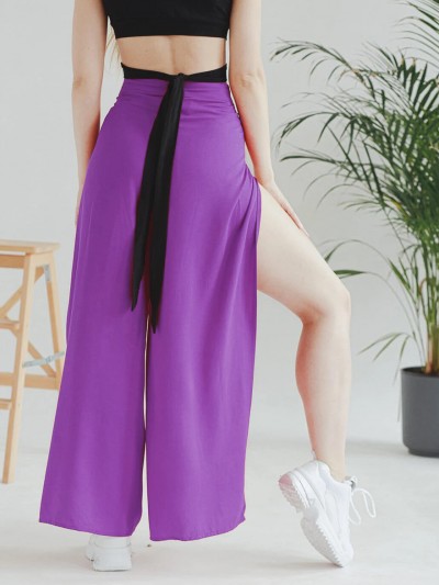 pantalon thai violet unicolore pour femme, ajustable, coupe cintré, pantalon wrap portefeuille à nouer femme unisexe
