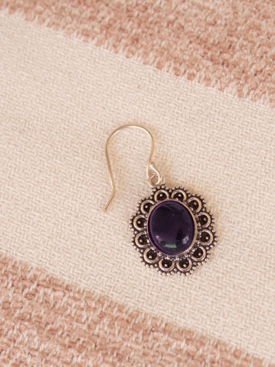 boucle oreille argentée ronde pierre bleue lapis lazuli