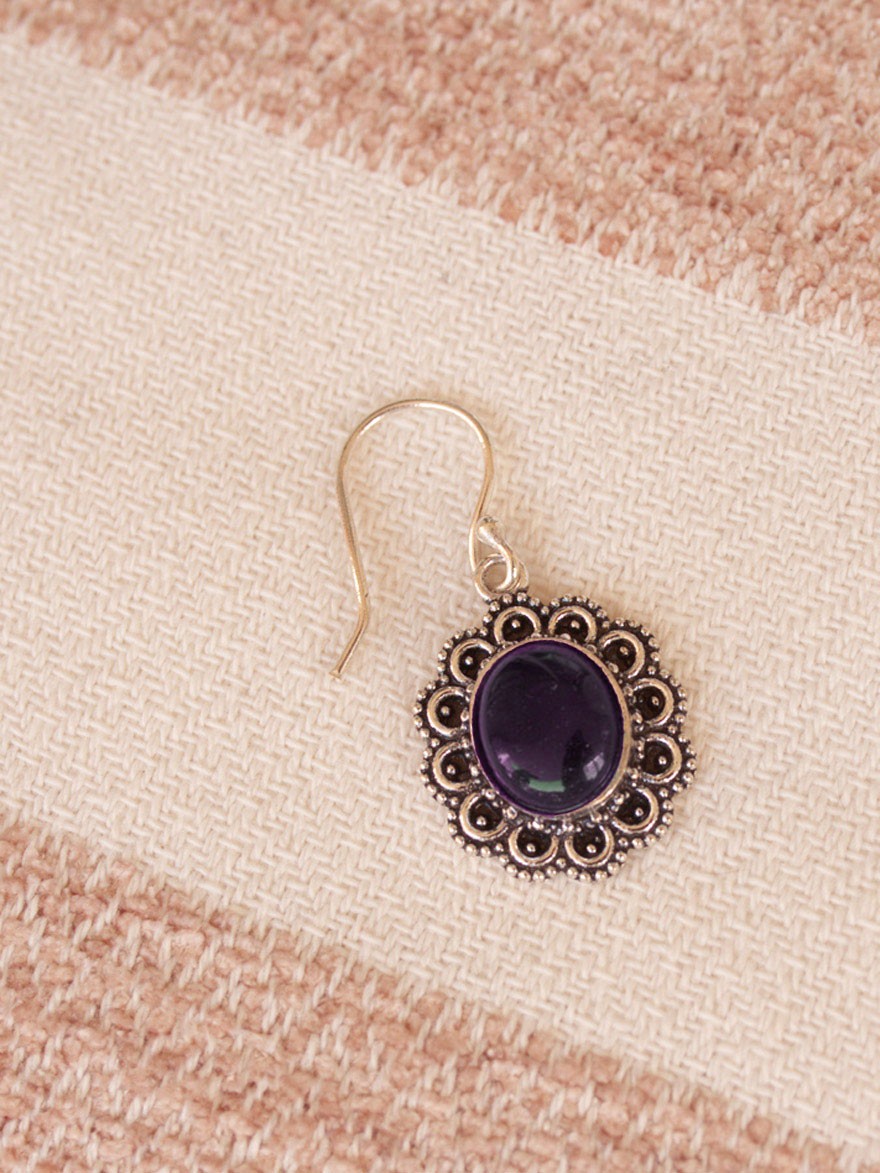 boucle oreille argentée ronde pierre bleue lapis lazuli