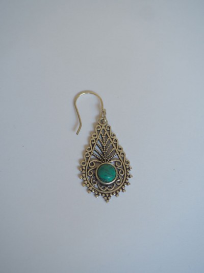 Boucle d'oreille argentée avec pierre naturelle Chrysocolle forme gouttes d'eau