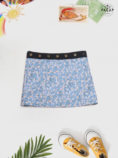 Reversible skirt in blue floral cotton