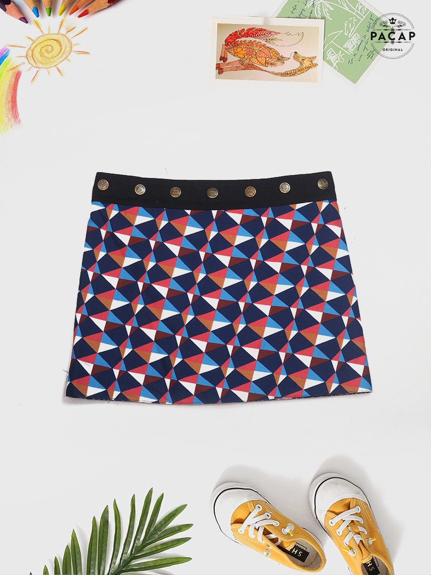 girl's blue skirt with triangles
