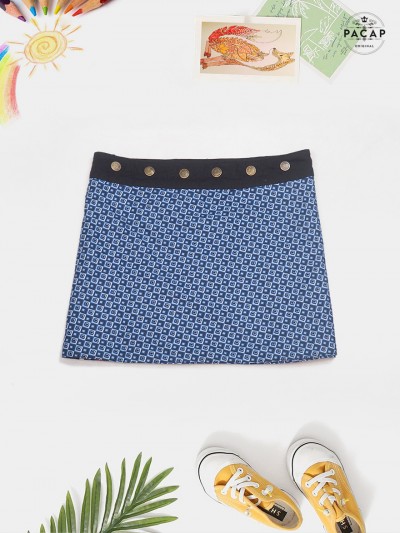 little girl's blue plaid button-down skirt