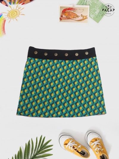 green printed trapeze skirt for girls