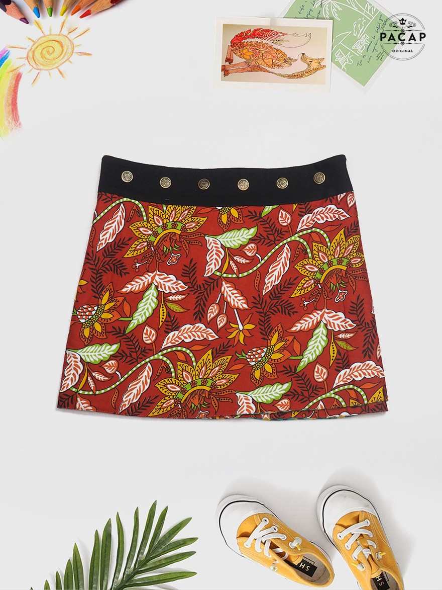 girl's red floral trapeze skirt