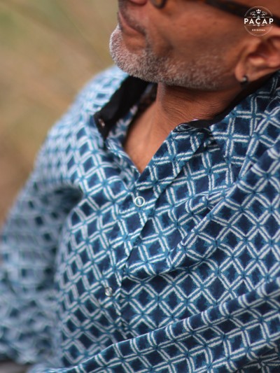 vintage shirt blue cotton long sleeves man