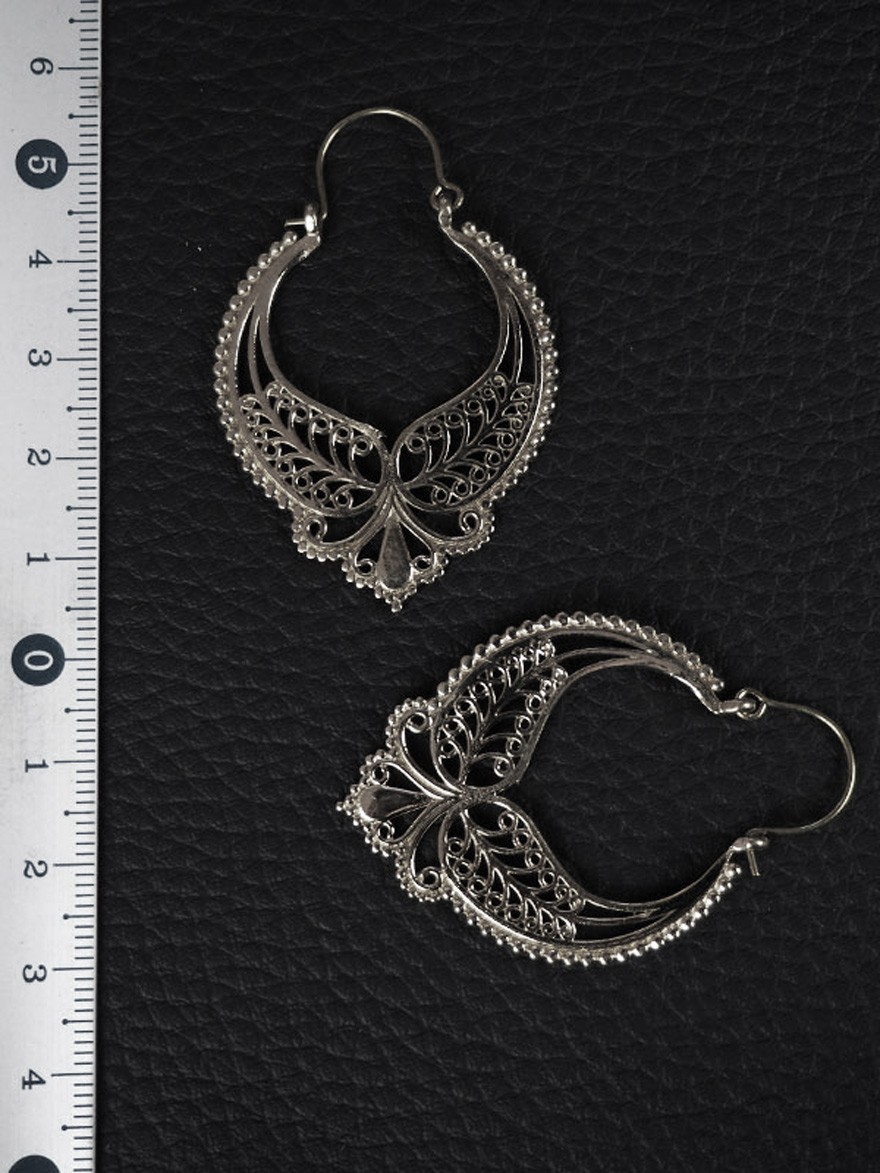 Silver Earrings Inspiration Handmade Embroidery Round Ethnic Indian Style