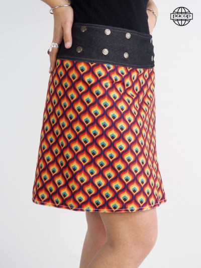 Jupe portefeuille à motifs géométriques orange et rouge impression numérique pour femme
