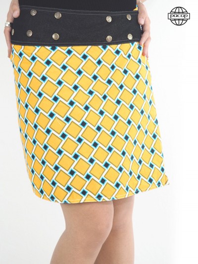 Reversible yellow patterned digital skirt in high quality HD digital printed cotton