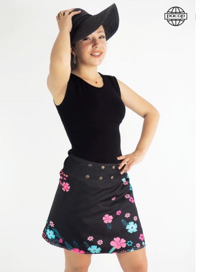 Jupe originale pour femme motif a fleur sur la jupe ou sur la ceinture jupe réversible, jupe recto verso