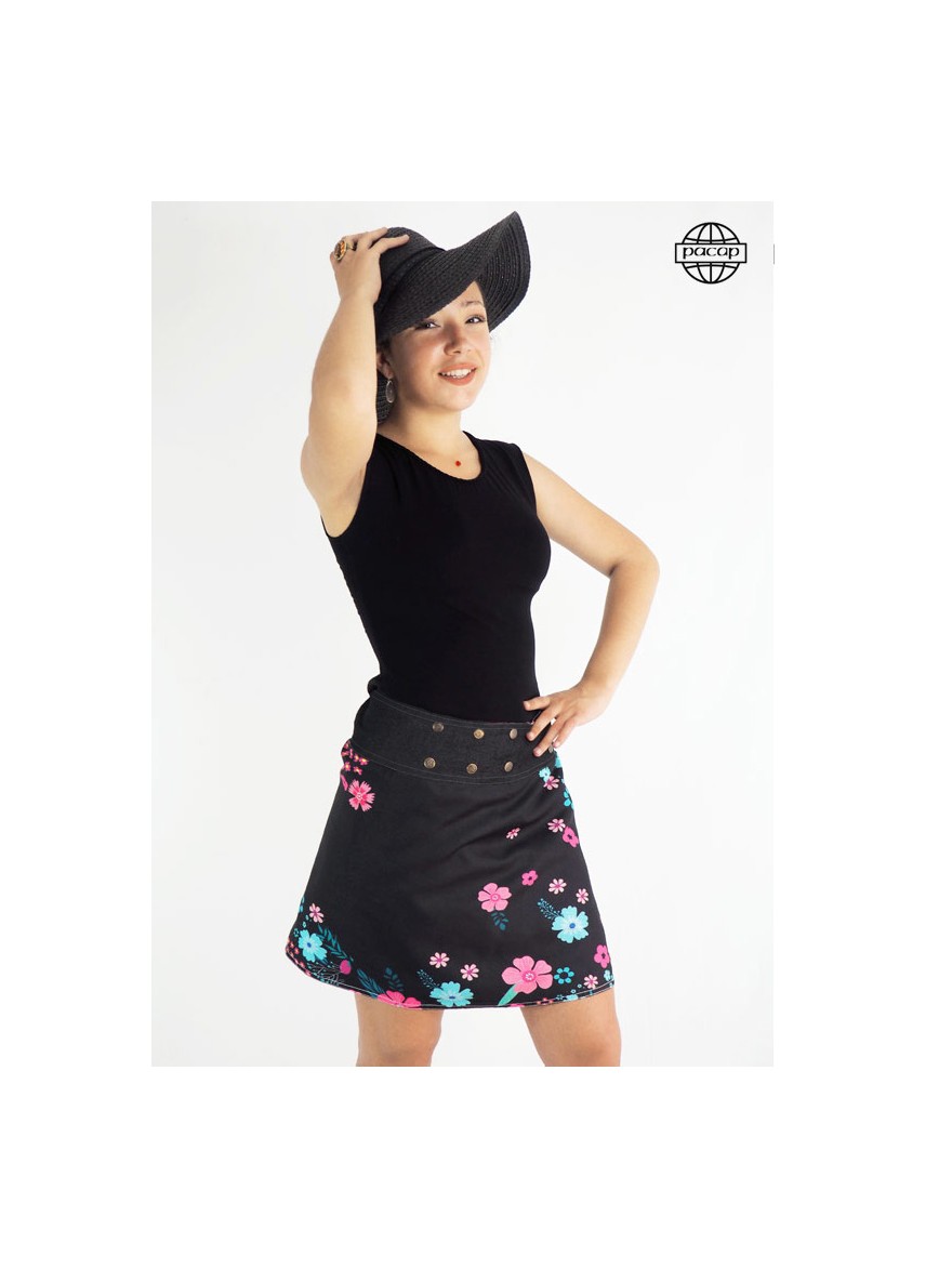 Original skirt for woman flower pattern on the skirt or on the belt because reversible