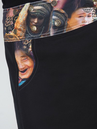 Jupe portefeuille avec poche réversible et ceinture à motif visage figure peau femme ethnique