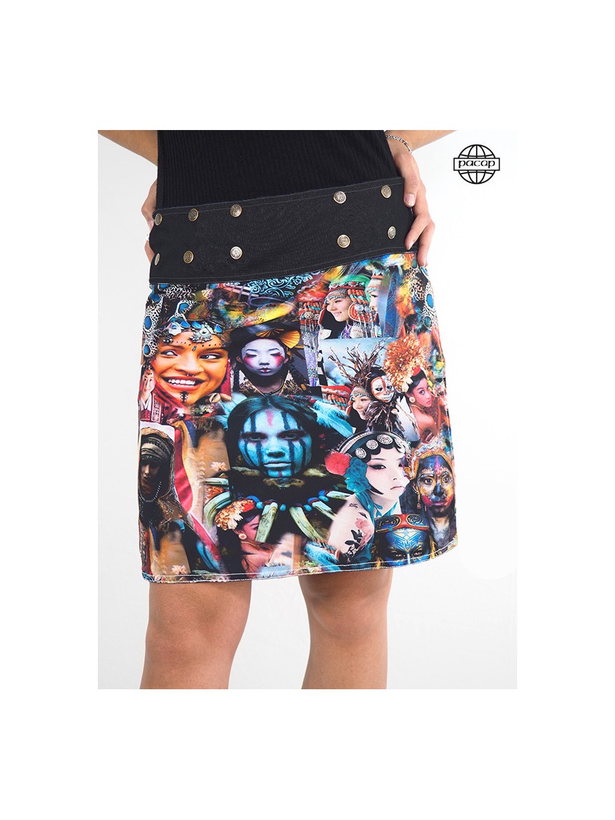 HD digital printed skirt with tribal women faces