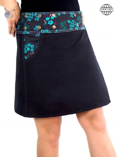 jupe noire poche imprimé japonais a fleurs collection été 2021 de la marque francaise pacap