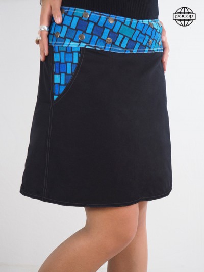 jupe noire a poche pour femme ceinture a pression et motif carreaux bleu définition digitale HD qualité supérieur