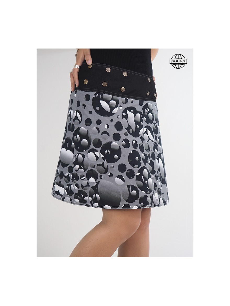Women's skirt multi-size button wallet pattern bubble gray and black HD