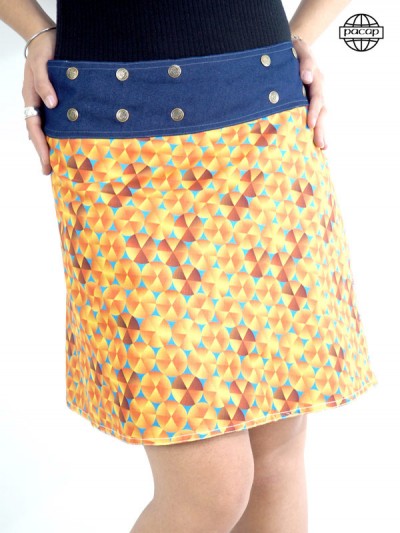 jupe évasée portefeuille taille réglable boutonnée bleu ou noir coton et imprimé digitale haute qualité