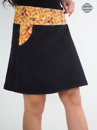 flared wrap skirt with adjustable buttoned waist