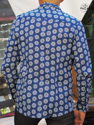 grossiste chemise légère originale et vintage avec motif fleurs col italien