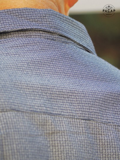 classic blue thick shirt with micro-pattern