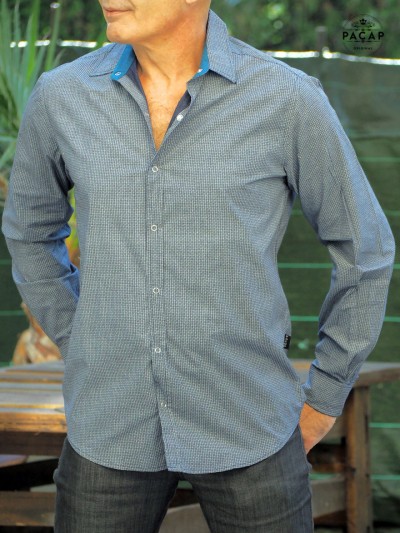 chemise classique petit motif bleu imprimé pour homme